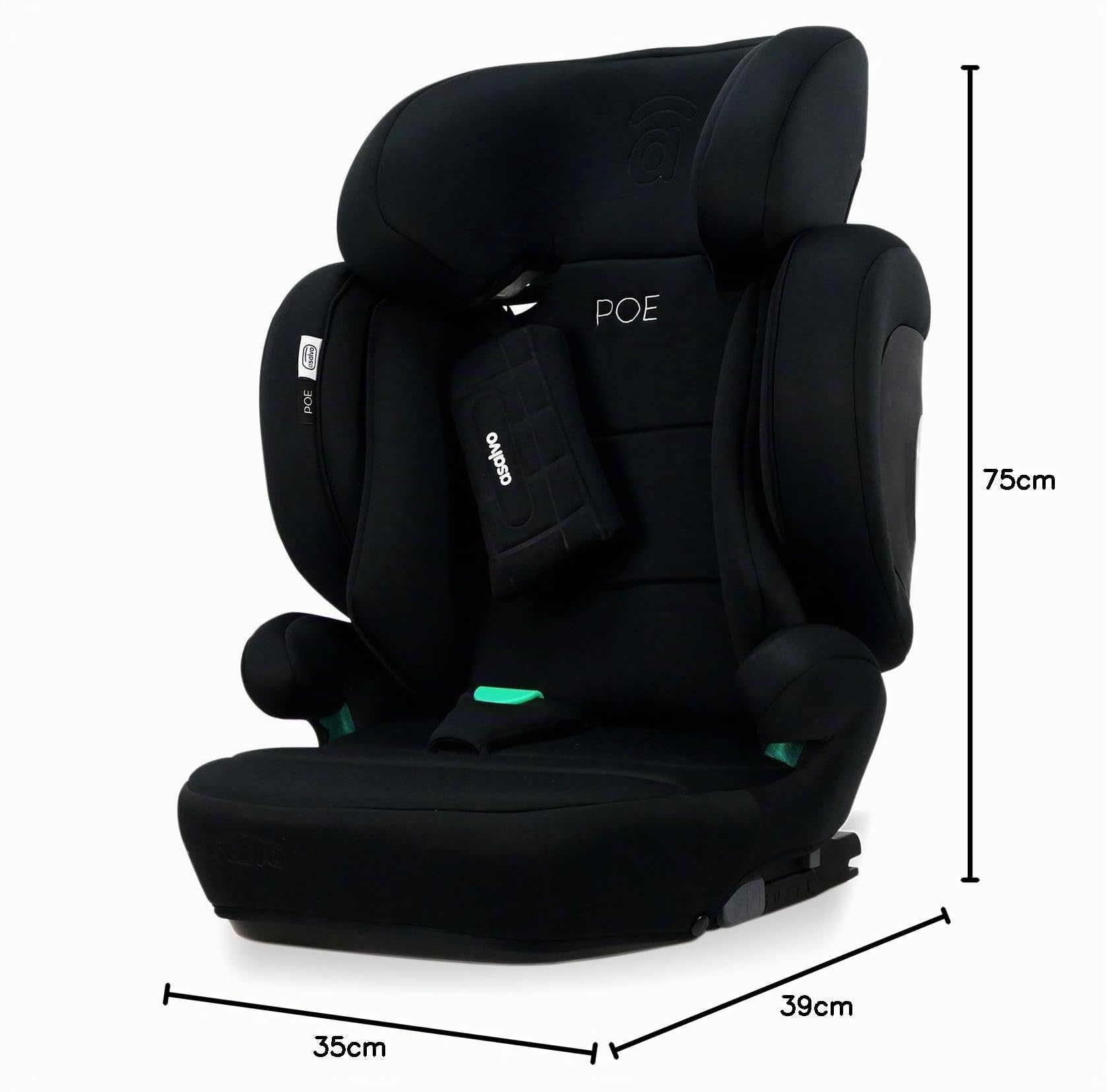 Silla de coche i-Size Isofix 100-150 cm | Homologada ECE R129, protección lateral y cervical, reposacabezas 21 cm, respaldo plegable, alas abatibles | Poe Fix Negra Asalvo