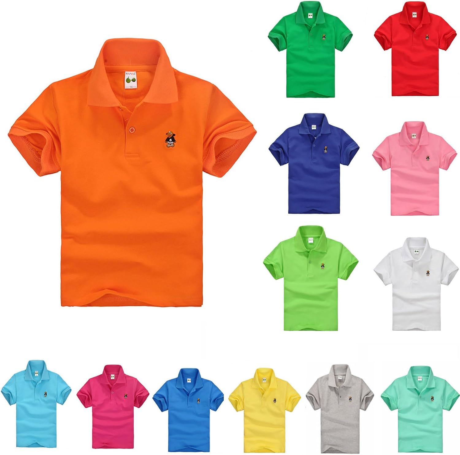 Toddler Kid School Uniform Short Sleeve Shirt Cartoon Embroidery Logo Tops