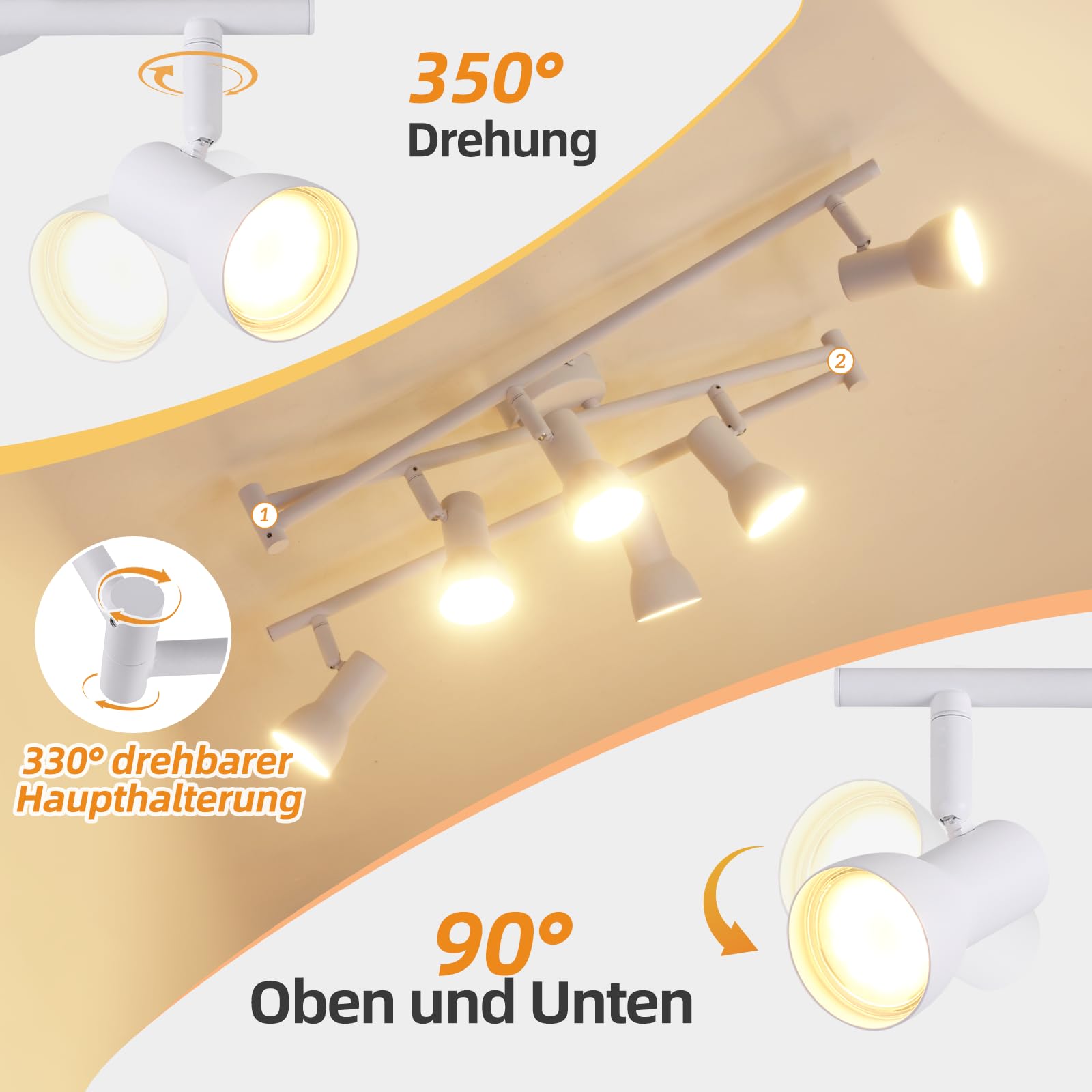 spot plafond 6 ttes, design moderne, 350 inclinable, GU10 mtallique