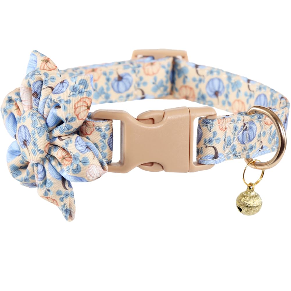 Fall Thanksgiving Day Dog Collar with Sunflower and Bell Autumn Holiday Adjustable Pet Collars for Dogs ((Pumpkin,Large)