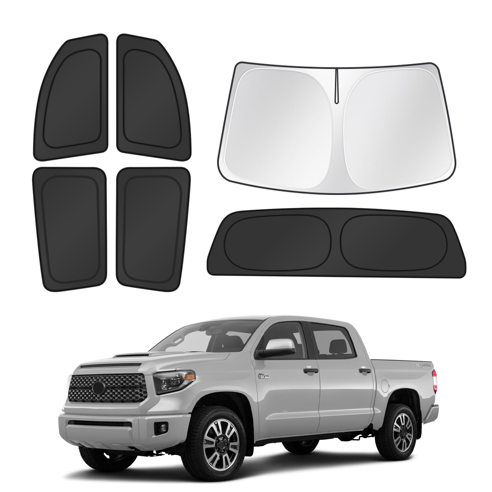 Canvcle Window Shades for 2007-2021 Toyota Tundra CrewMax Cab Accessories Windshield Sun Shade Side Rear Window Covers Sunshade Sun Shield Privacy Protection for Camping Keep Vehicle Cool Black 6PCS