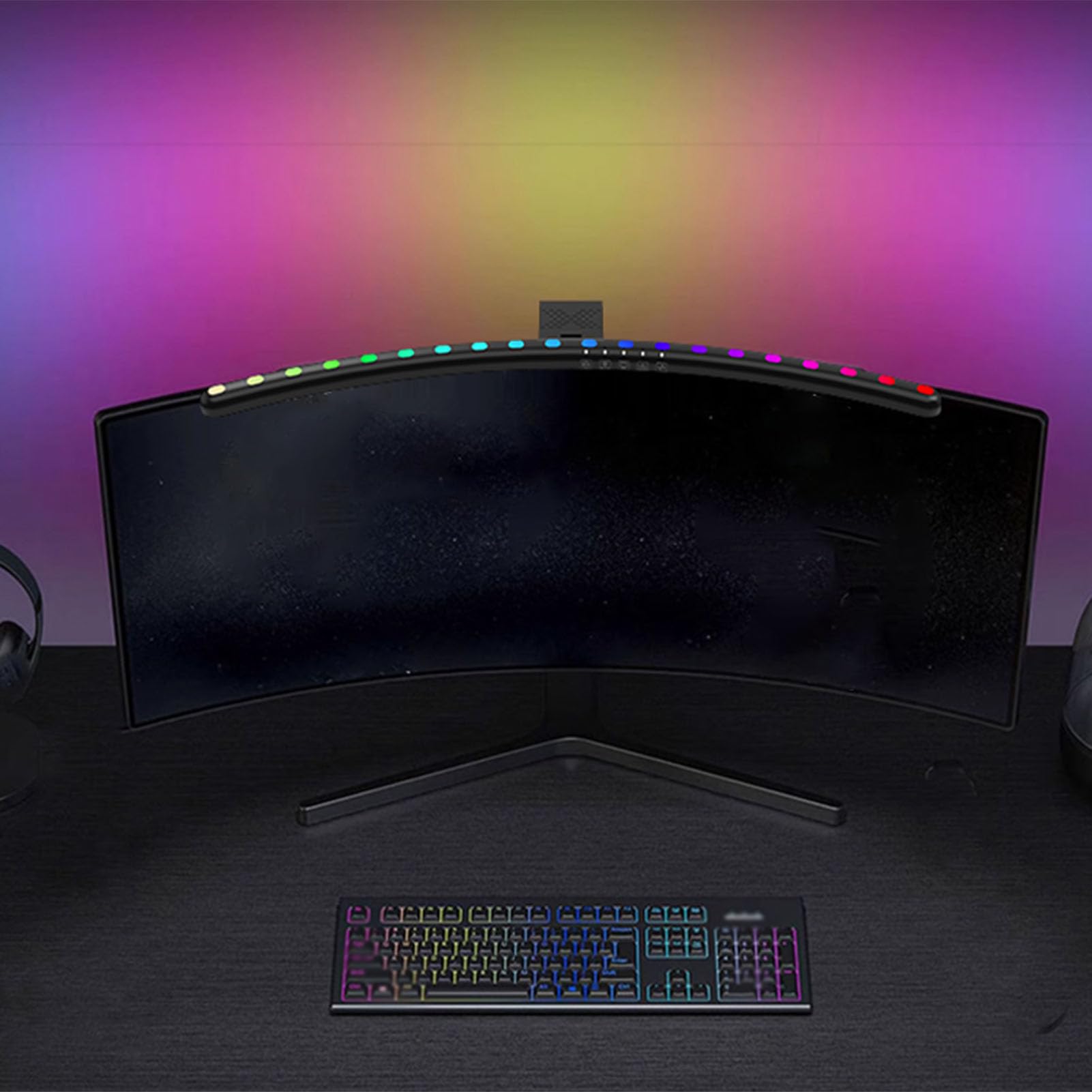 Barre lumineuse de moniteur RVB 2 en 1, barre de lampe incurvée pour moniteur d'ordinateur avec double source de lumière, barre lumineuse d'écran de soin des yeux à rythme musical