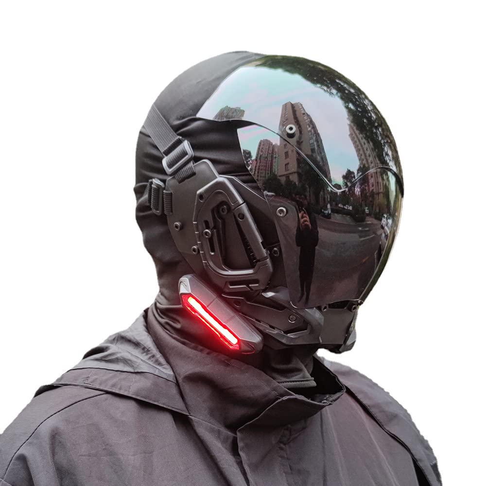 KYEDAY Punk Gothic Cyber Mask for Men Techwear mask Halloween Cosplay Costume Accessory with LED Light