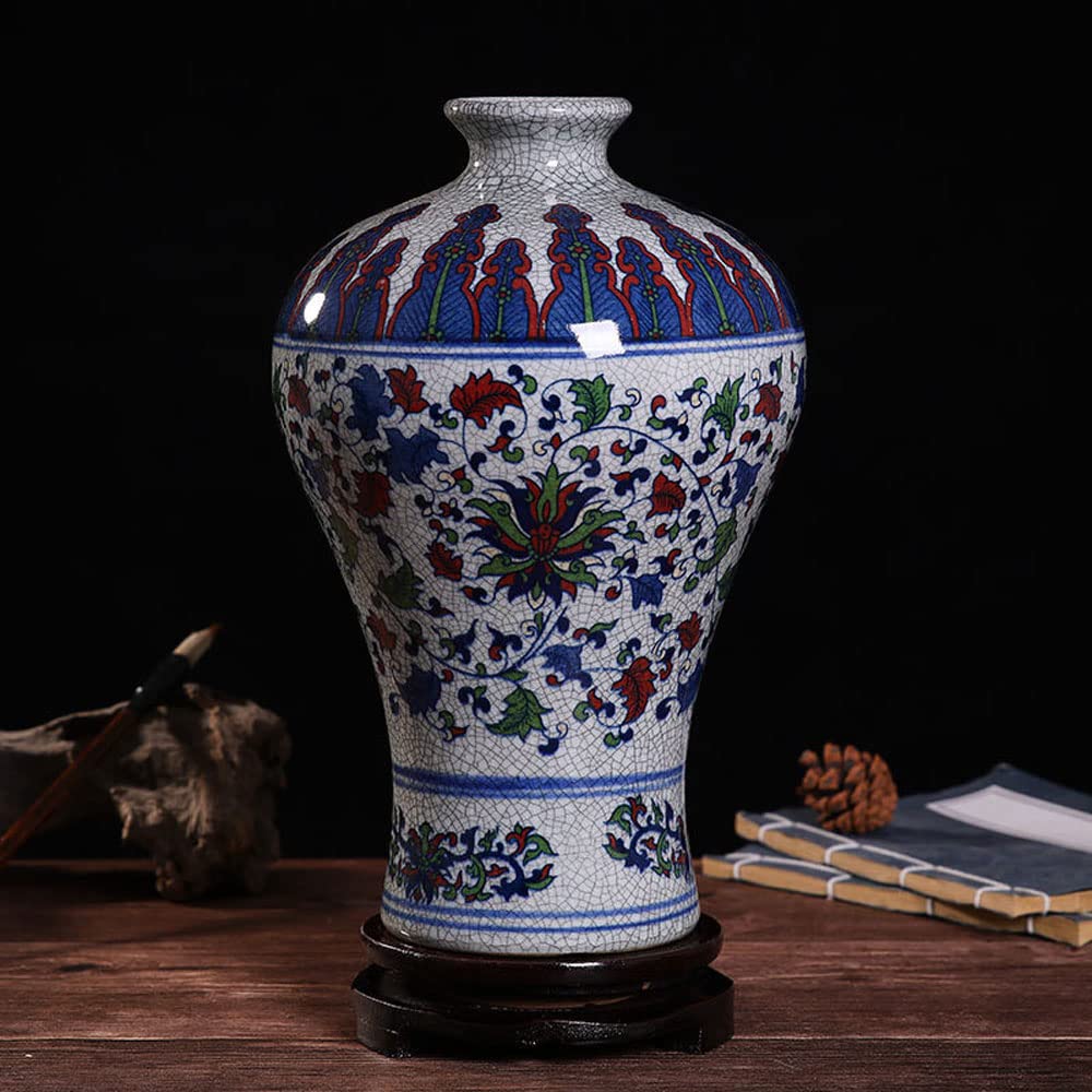 asdchZen Blue And White Vase, Blue Vase, Chinoiserie Vase,Crackle Glaze Peacock Blue And White Ginger Jar Vase For Home Decor, Blue And White Porcelain Decor,D