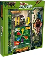 Kit Escolar Dinossauros com 9 Peças, Estojo Metálico, Giz de Cera 3D 6 Cores, Lápis Grafite, Borracha, Régua, Livro de Atividades e Jogo da Memória, Simplesmente uma Diversao Colorida, Crianças acima de 3 anos