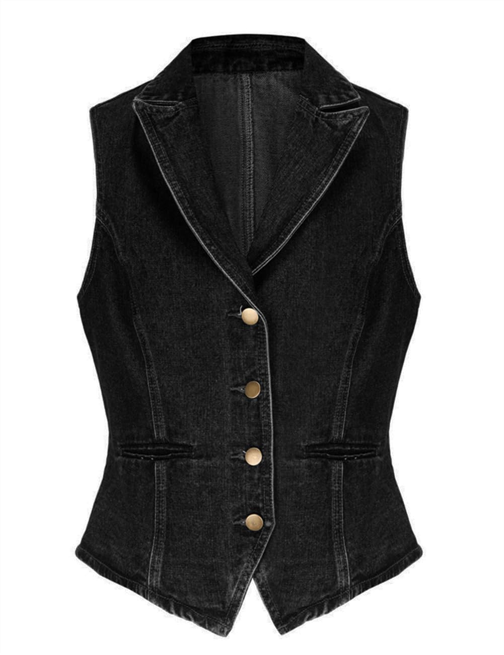 Lapel Denim Vest for Women Sleeveless Jean Waistcoat Vest Top-image-8