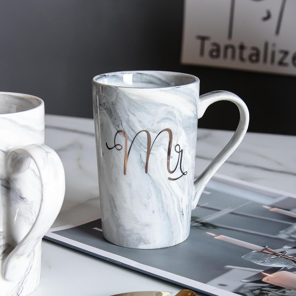PATRANI FASHION Ceramic Tea Coffee Mug 310 ML, Set of 2 Best for Anniversary Wedding Engagement Valentine Gifts for Couple Teachers Women Men Husband Wife with Box Mr & Mrs Mug (Long) 3