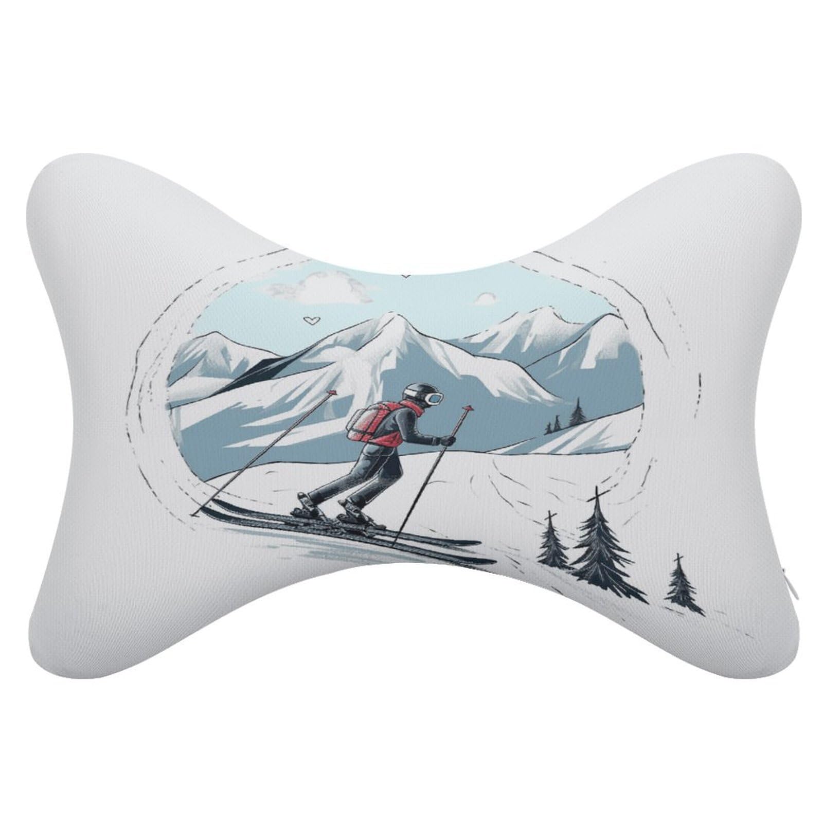 FekiLoot Skiing Theme Car Headrest Set of 2,Softness Memory Foam Car Neck Pillow with Breathable Removable Cover Car Neck Support Pillow Ergonomic for Driving, Office