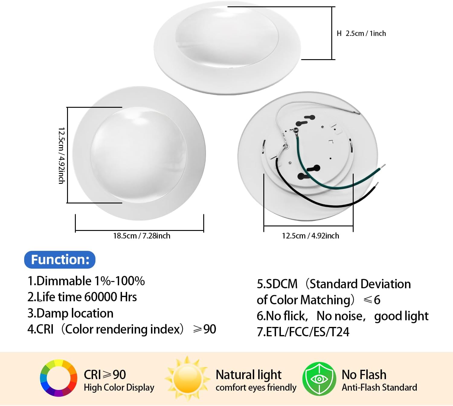 6 Inch Led Recessed Light Ultra-Thin Design 1.0" Dimmable Retrofit Disk Lights Ceiling 15w =120w 1200lm 5cct Selectable Fit 5"/6" Recessed Tp24 Can and Junction Box 4 Pack