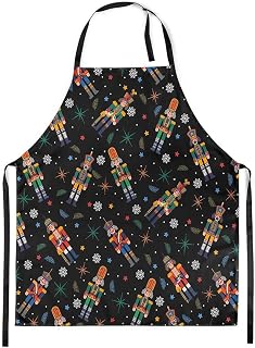 jejeloiu Merry Christmas Apron 26"x31" for Kids | Women Men Christmas Nutcracker Waterproof Apron Black Xmas Soldier Decor Bib Apron Adjustable Holiday Gift Cooking Kitchen
