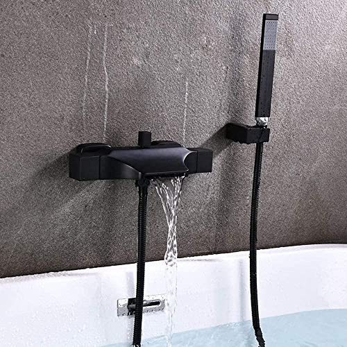Mitigeur bain douche cascade noir au design épuré à double levier avec robinets haut de gamme - 5