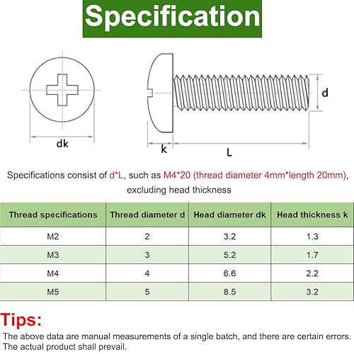 Miniatura 2 de Phillips Tornillos de cabeza cacerola M2 M3 M4 M5 Tornillos de cabeza cruzada tuercas arandelas juego surtido, 304 acero inoxidable métrico, cabeza