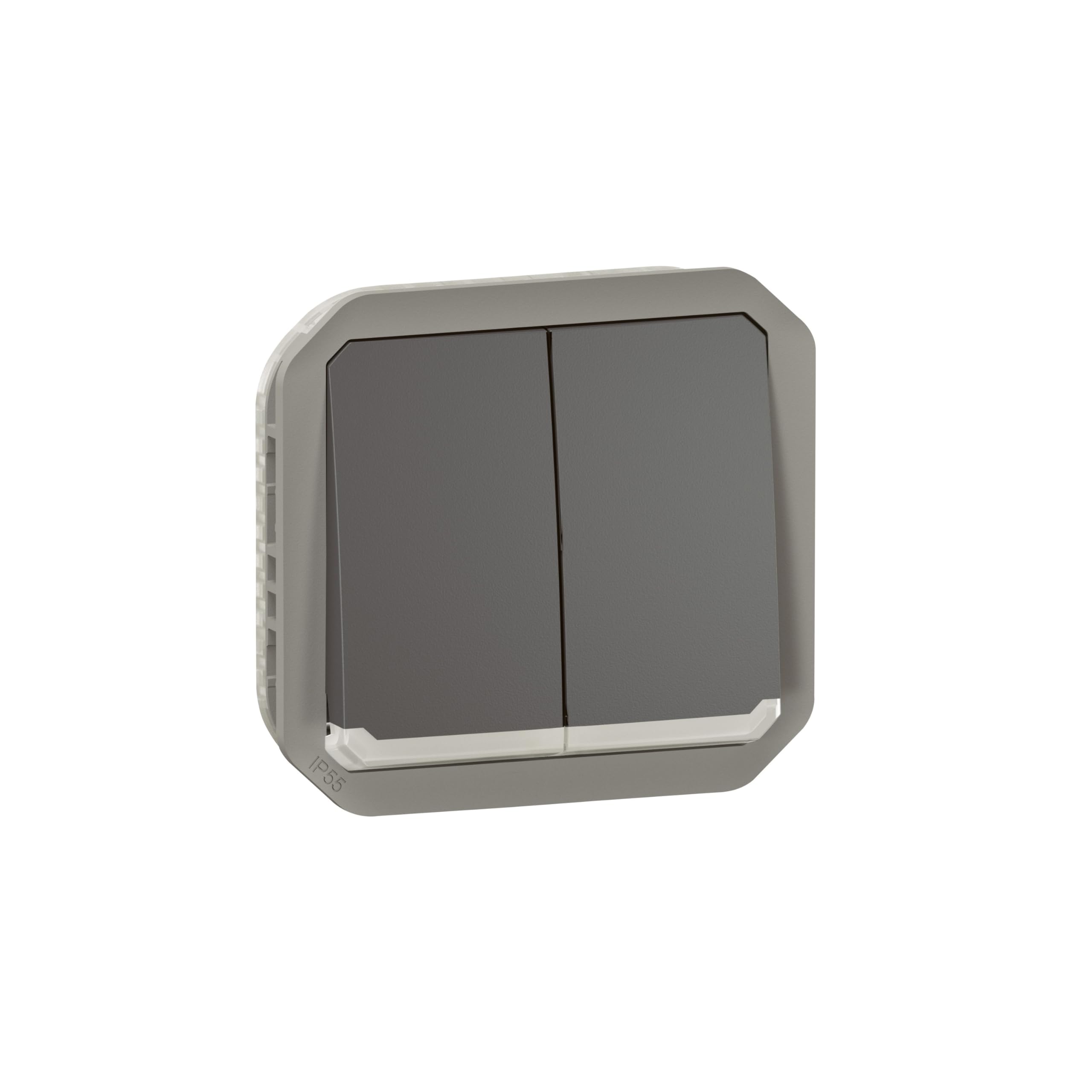 LEGRAND, Plexo 069806L Wet Room Double Toggle Switch/Double Change Button/Toggle Button + Button & Toggle Contact, Illuminated, Convertible 3-1 Product, 10 A, 250 Volt, Colour: Anthracite