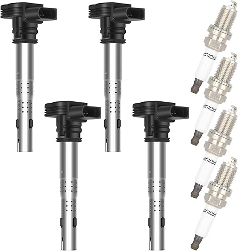 ROADFAR 4 bobinas de encendido con 4 bujías de iridio A5 A6 Q3 RS4 RS5 TT UF575 3923