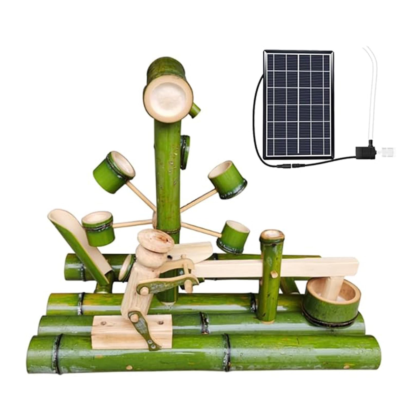 asdchZen Solar Bamboo Fountain Kit, Zen Water Feature With Pump, Feng Shui Indoor Outdoor Decor, Freestanding Flowing Water Display For Garden, Patio, Yard, Balcony, Pond, 27.6In,25.6in(65cm)