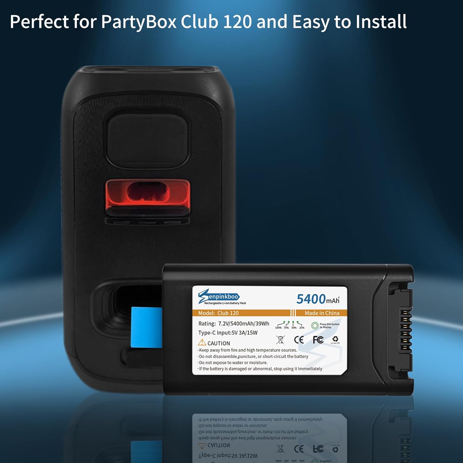 for JBL Partybox 120 Battery: 5400mAh for JBL Battery 200 - for PartyBox Club 120 Portable Speaker Replacement 7.2V
