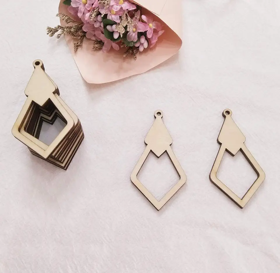 Double Hollow Diamond Wood Earrings - 30PCS