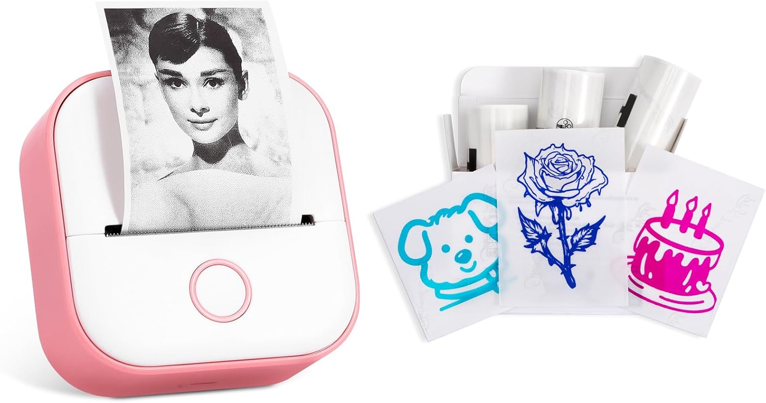 Memoking T02 Mini Sticker Printer - Portable Thermal Inkless Sticker Maker Machine - Bluetooth Phone Printer for Study Graphics, Anatomical Diagrams, Photos, Students