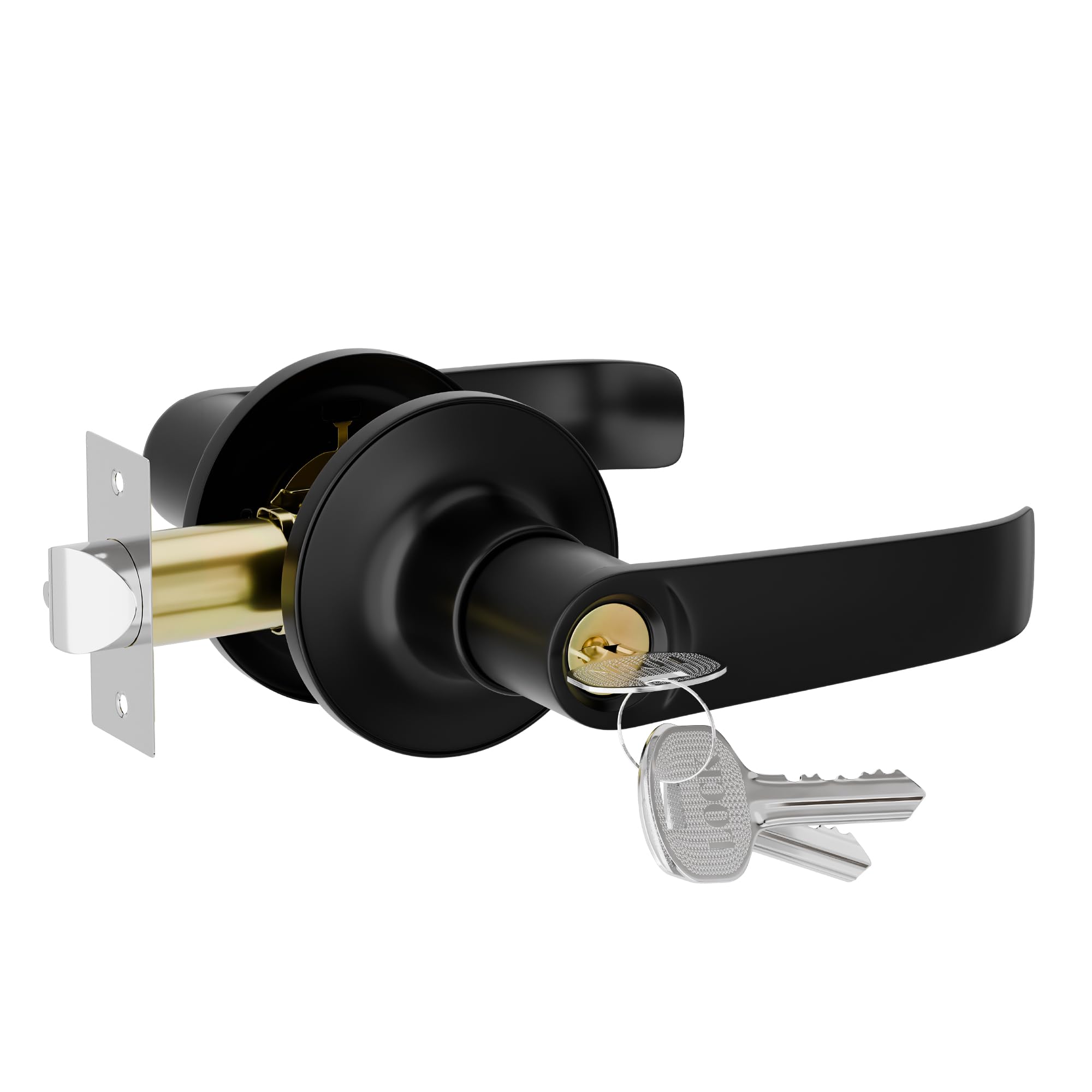 Keyed Alike Door Knob Lock Door Handles with Keys,Front Door Entry Door Lever Lock Set with Single Cylinder Deadbolt Combination Set for Bedrooms,Reversible for Exterior Doors,Black Finished,1Pack