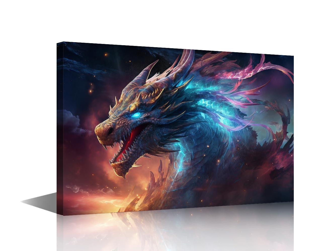 TISHIRON Ancient Dragon Large Canvas Wall Art Magic Fantasy Dragon Wall Decor for Bedroom Mythical Creatures Living Room Wall Art Modern Home Decor Stretched and Framed Ready to Hang (24" Wx36 H)