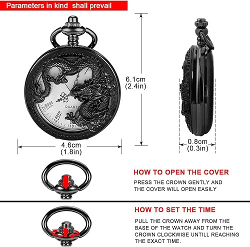 Vista 7 de Alwesam Engraved Pattern Design Quartz Pocket Watch RomanArabic Numerals for Birthdays Xmas Best Gifts