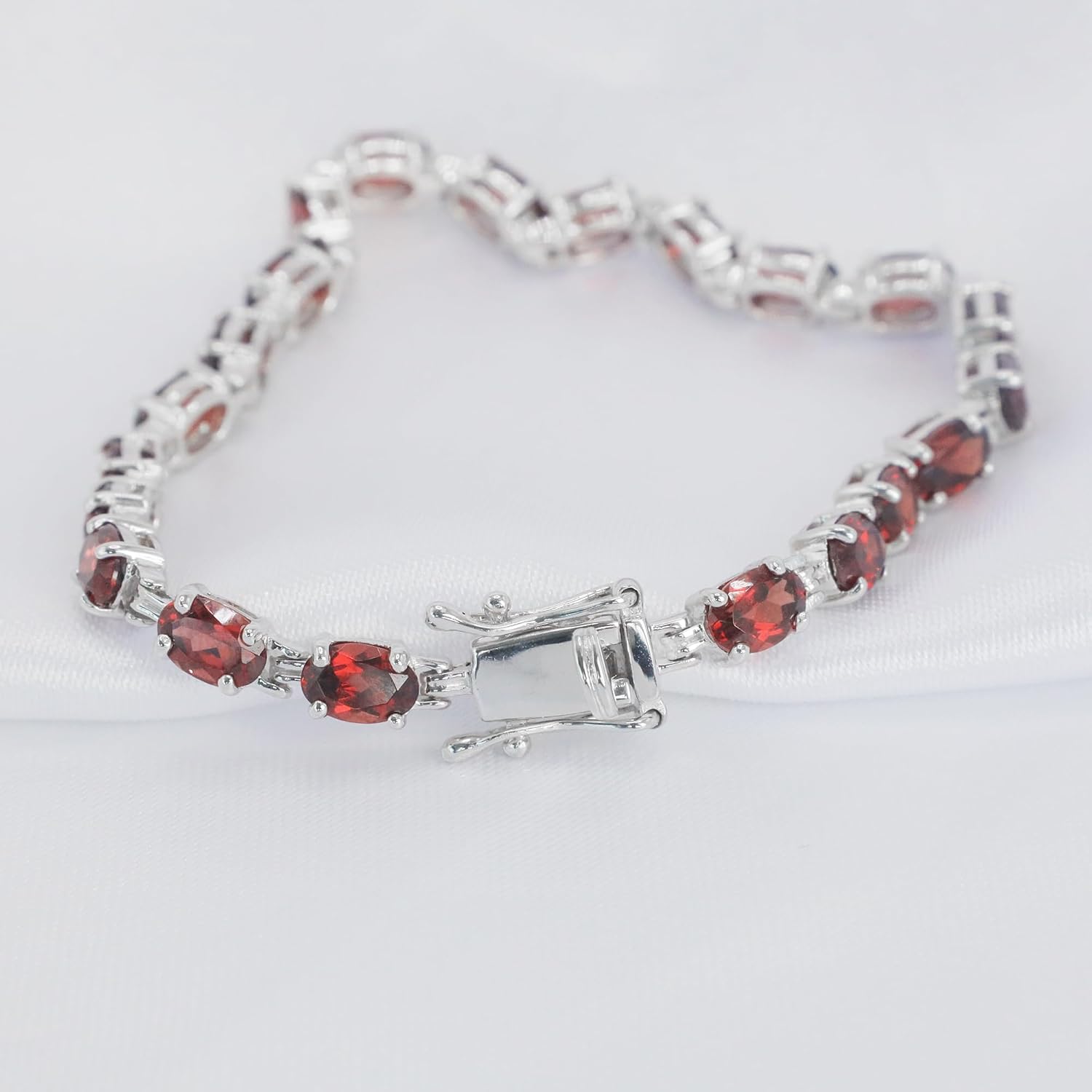 Gemstone Tennis Bracelet With 21 Oval Gems, 925 Sterling Silver Birthstone Bracelet, 7" Box and Tongue Latch
