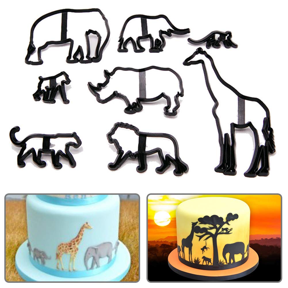 8 cortadores de galletas de animales, moldes para fondant, moldes de galletas de elefante, jirafa, hipopótamo, mono, león, herramientas de decoración de pasteles para fiestas, bricolaje, manualidades