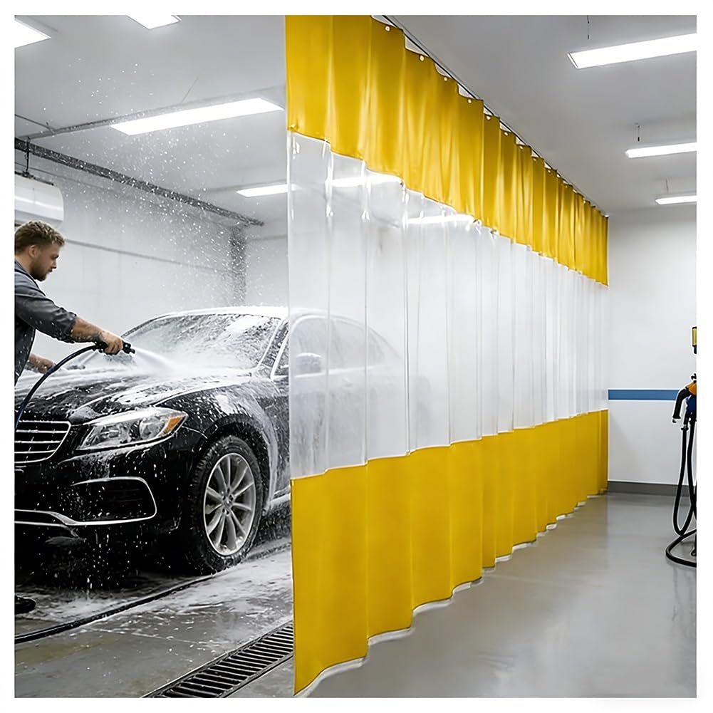 GJMSSMY Garage Divider Curtains for Work Areas, Vinyl Panel Room Divider Wall for Partition Space, Heavy-Duty Sliding Divider Trap with Hooks, Used in Porches, Car Wash(Yellow,4x2.8m/13.1x9.2ft)