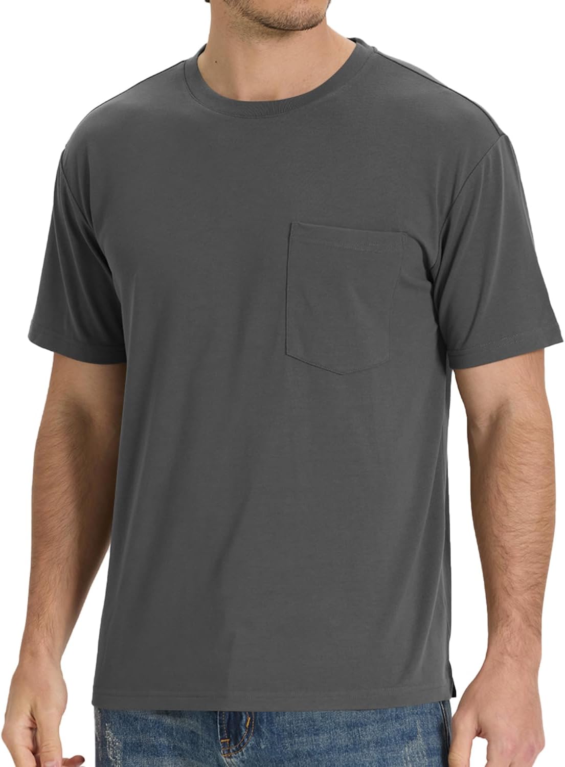 BAMBOO COOL Men's Pocket T-Shirts Heavy Weight Moisture-Wicking Tee Shirts Crewneck Short Sleeve T Shirts