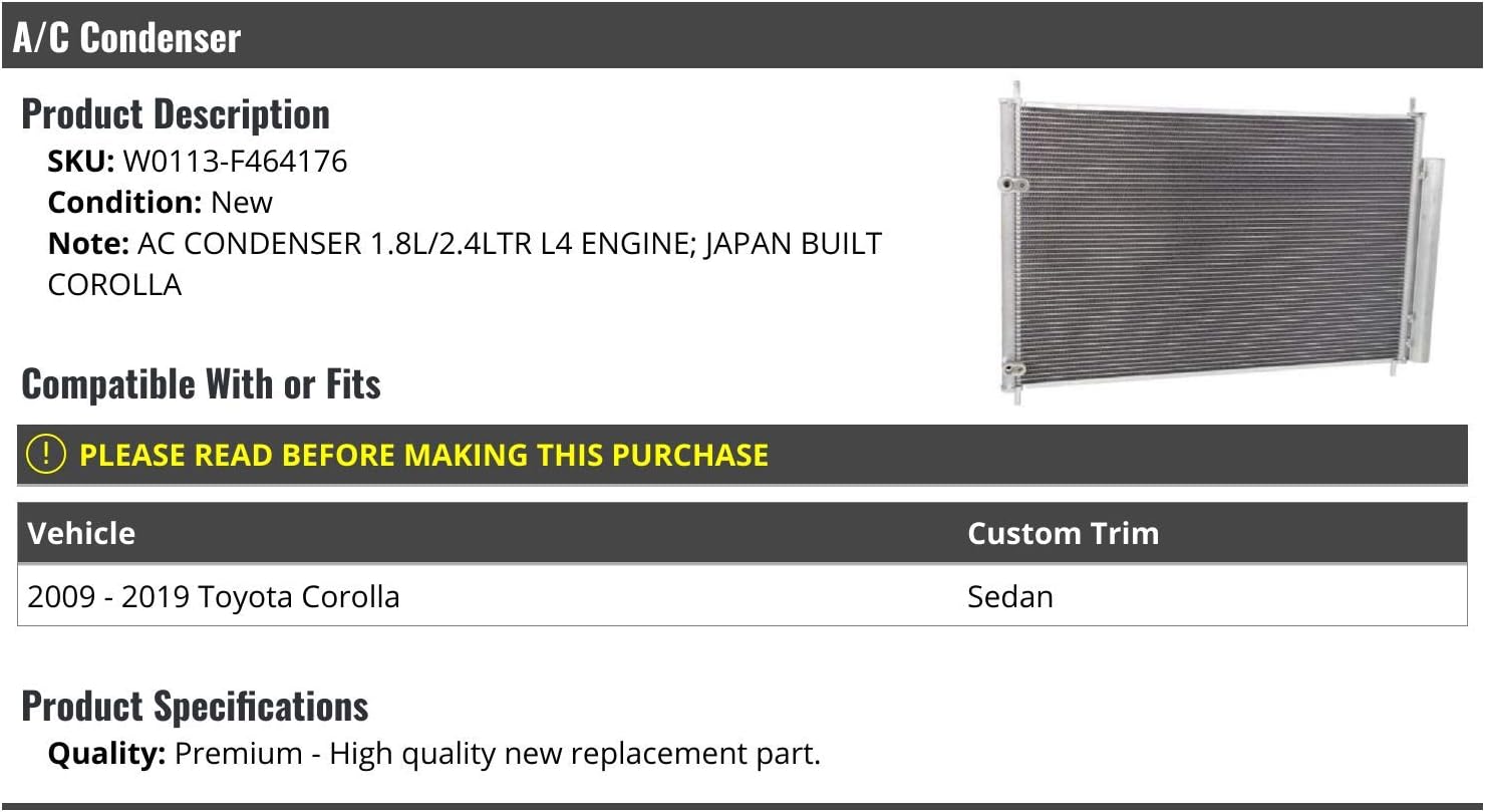 A/C Condenser - Compatible with 2009-2019 Toyota Corolla