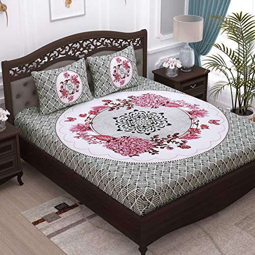 Image of Story@Home Pandora Collection 152 TC 100% Cotton Bedsheet for Double Bed with 2 Pillow Covers (90 X 108 Inch, Off White & Pink)