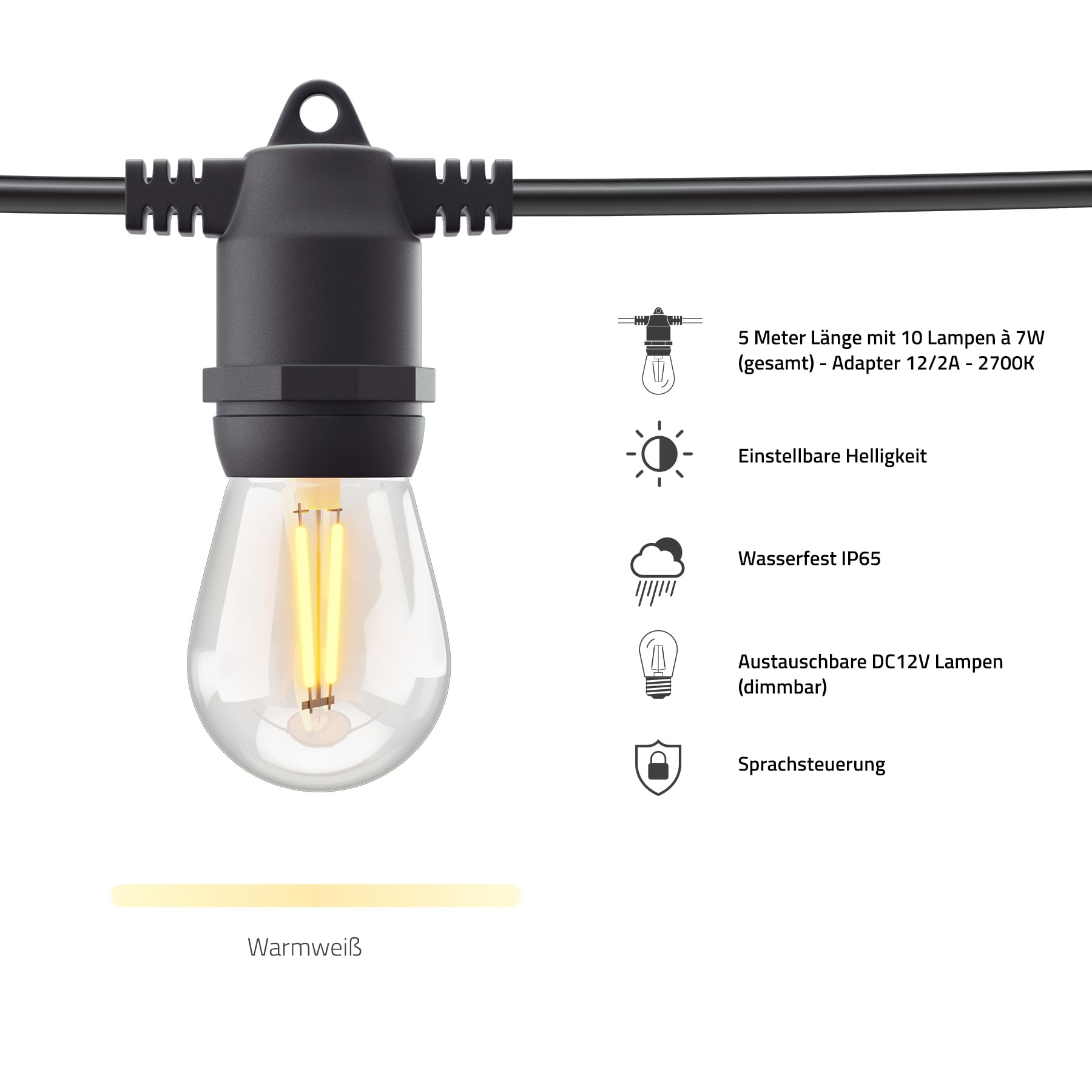 Hombli Lichterketten-Erweiterung für Outdoor-Lichterkette, wetterfest, 5 m | App-Steuerung, Outdoor Extension, Beleuchtung für Garten, Automatisierung, niederländische Marke für dein Smart Home