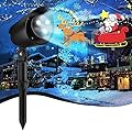 Goplus Christmas Projector Lights Outdoor, LED Santa Claus on Sleigh Projection Lamp with 65° Adjustable Angle, Lawn Stake, Water Proof Landscape Decorative Lighting for Christmas Holiday Party Garden