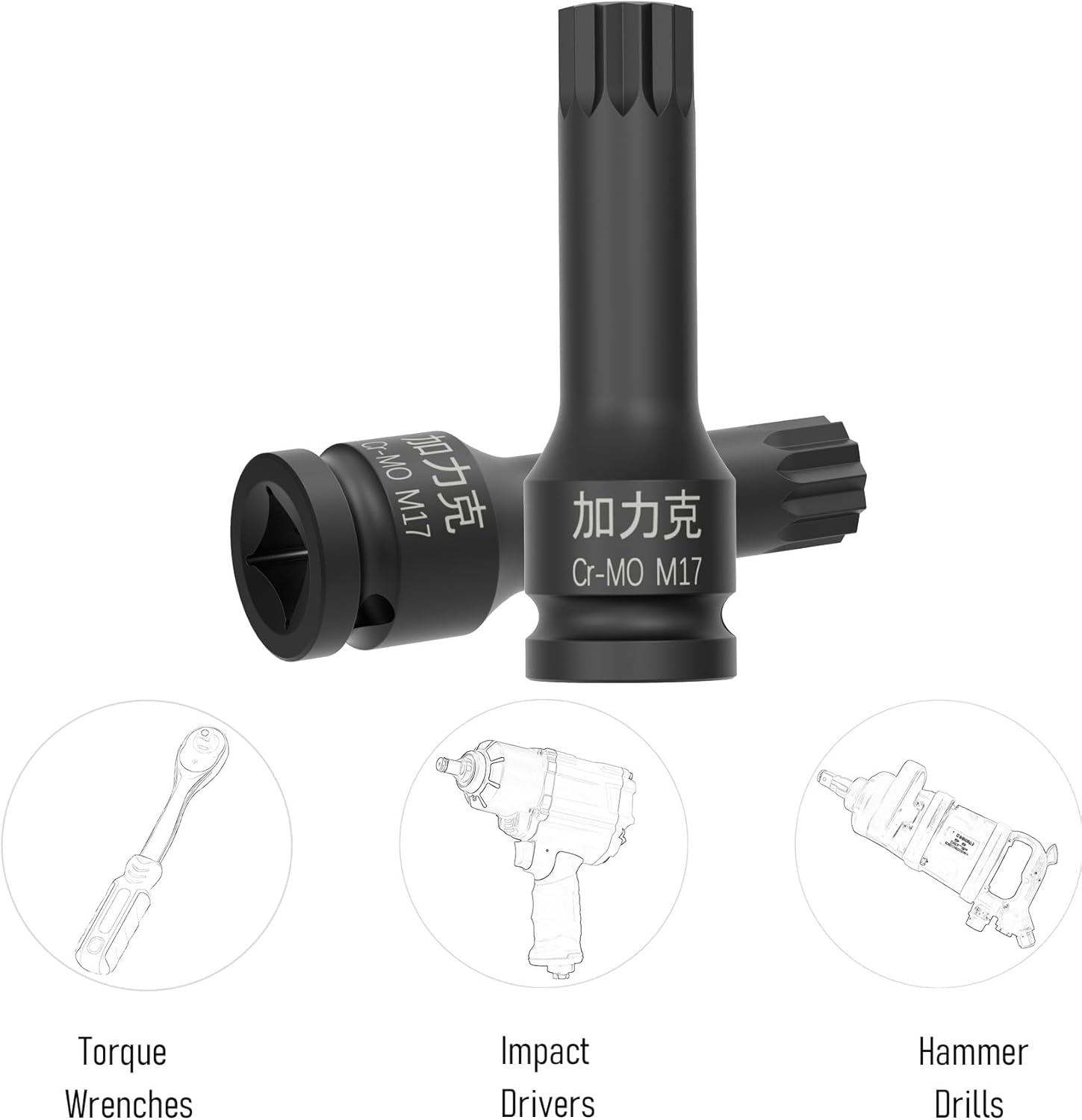 1/2-Inch Drive x M16(16mm) Impact XZN Triple Square Spline Bit Socket, Security Tamper Proof Metric Lengthen Screwdriver Socket Adapter, 3-Inch Length, One-Piece Construction, CR-MO, Black
