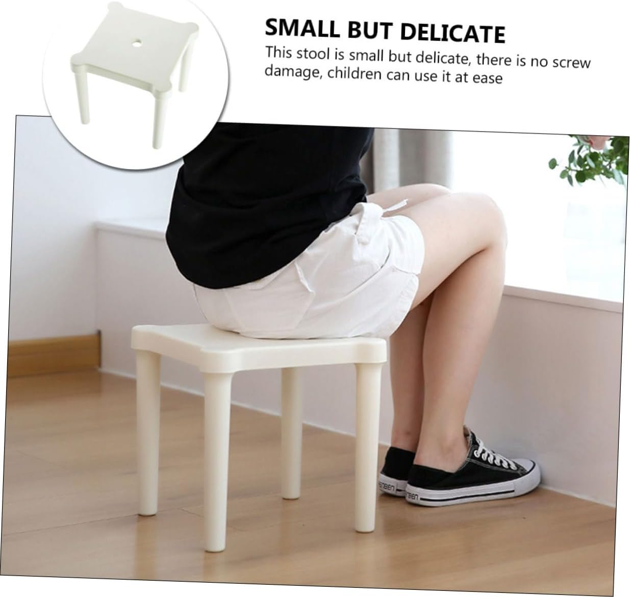 Thick White Plastic Stool Anti-Slip Portable Chair for Boy Girl and Adults Removable Design for Home Use Comfortable Frosted Surface Lightweight and Sturdy