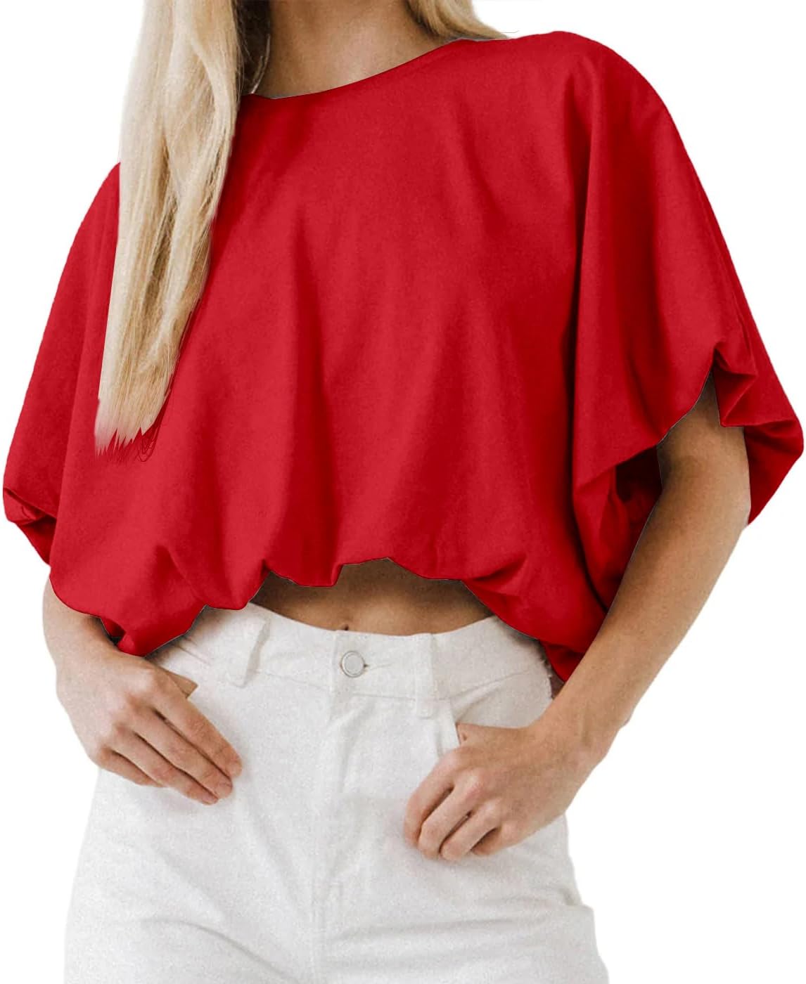 Womens Summer Crewneck Crop Tops Short Sleeve Casual Loose Cropped T Shirts