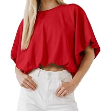 Womens Summer Crewneck Crop Tops Short Sleeve Casual Loose Cropped T Shirts