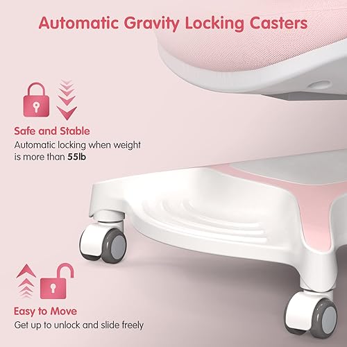 Miniatura 9 de FCD Escritorio ergonómico de madera de altura ajustable para niños con silla, mesa de dibujo, estación de computadora, estantería integrada