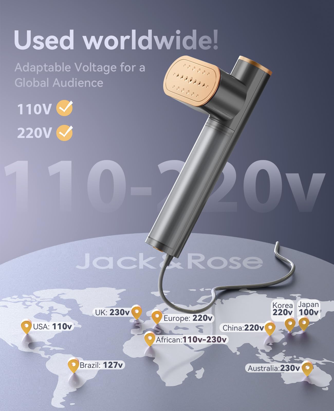 Condition photo showing New/Like New for jack & rose travel steamer for clothes,100-220v portable iron,15s heat up,steamer & iron 2 in 1, travel size,large ceramic heat panel,for global and europe