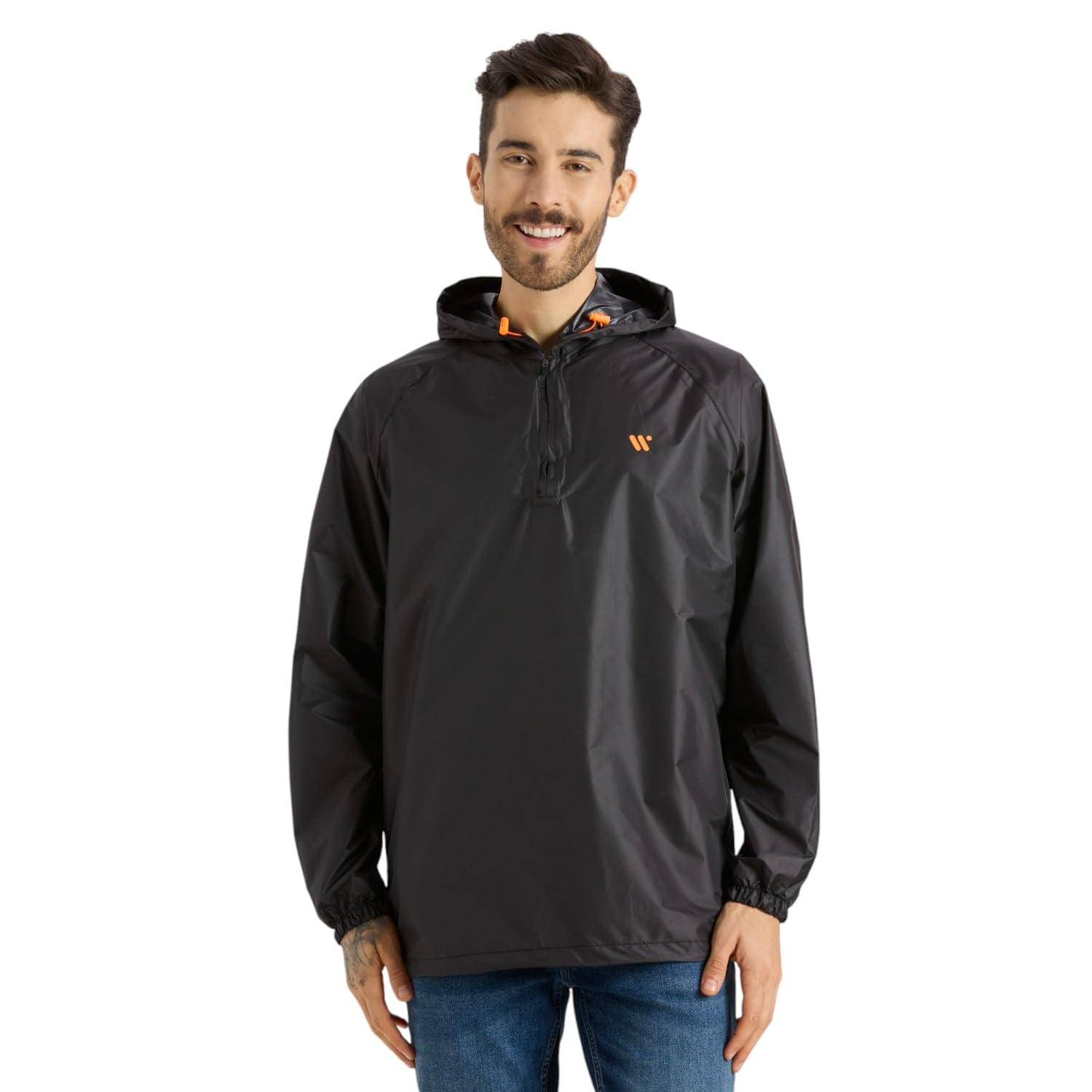Rain Jacket For Men & Women, Unisex Polyester Pull Over Waterproof Raincoat with Hooded Full Sleeves Rainwear, Lightweight, Reusable & Packable (AZ50D)-image-4