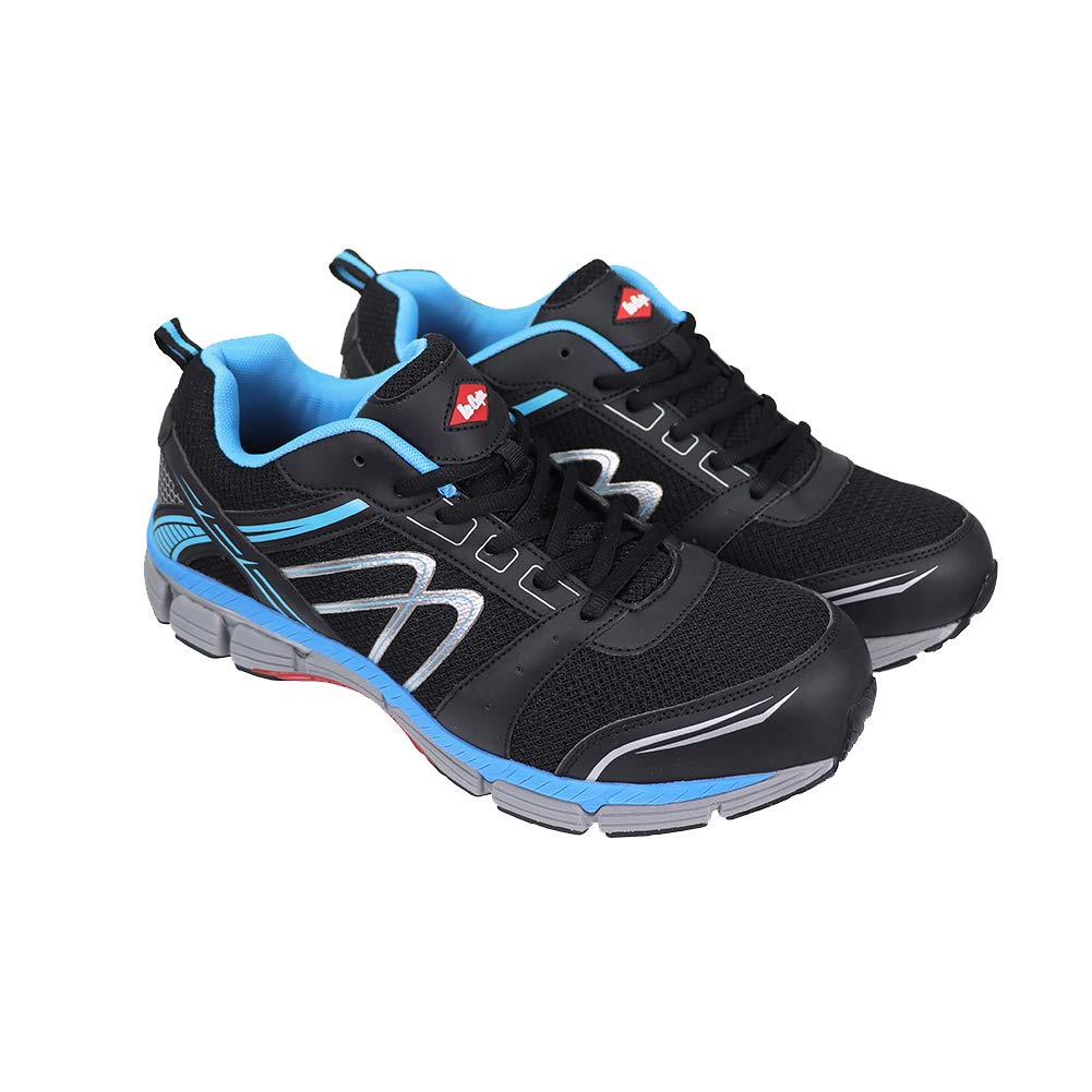 Lee Cooper Arbeitskleidung für Herren, leicht, Sportschuhe, Sicherheitsschuhe, Stahlkappe, Anti-Penetration, Verbundmaterial, Zwischensohle, S1P/SRA, Schwarz/Blau, Größe 44