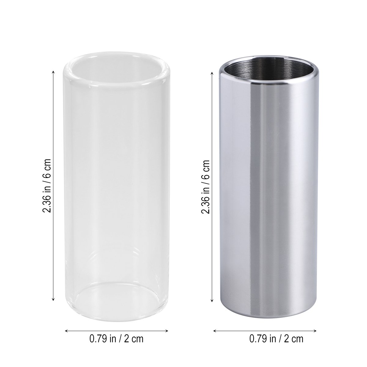 ROSENICE Slide Guitare 2 pièces 60MM glissière en verre et glissière en acier inoxydable Slide Bottleneck moyenne pour guitare basse