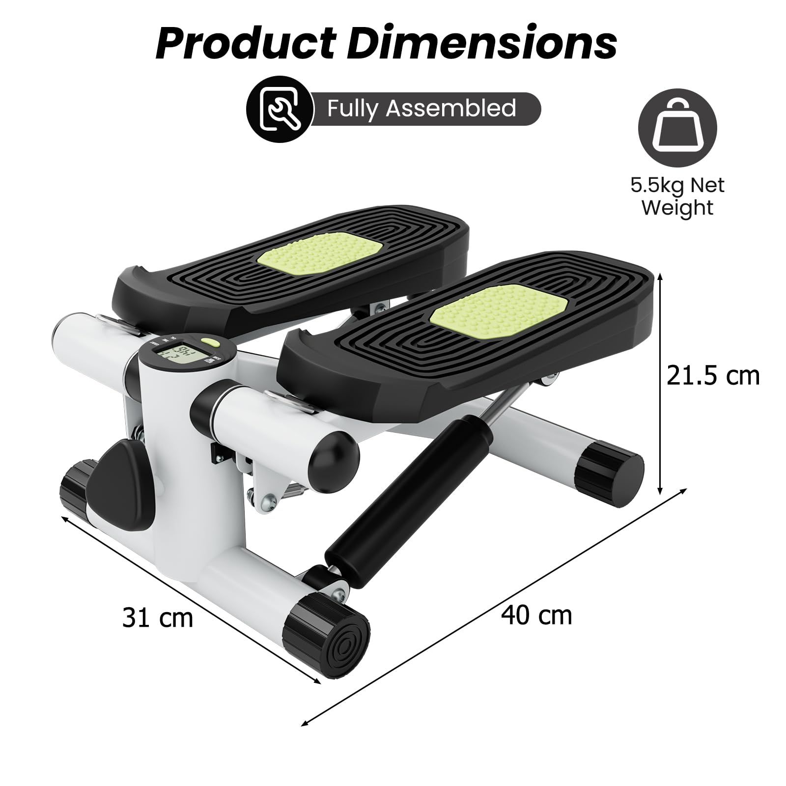 KOMFOTTEU Mini Step Fitness Casa, Stepper Idraulico con Fasce di Resistenza, Altezza Regolabile, Schermo LCD, Pedali Antiscivolo, Attrezzatura Cardio per Allenamento Corpo, Esercizio