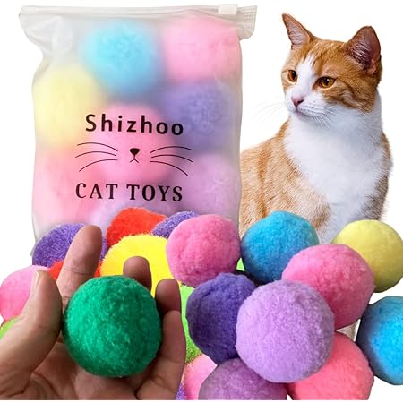 Premium Soft Pom Pom Balls for Kittens - Lightweight, Interactive, Assorted Colors - Plush Toy Balls for Kitten Training and Play - Pet Products for Cats (2.0 Inches 10 Balls)