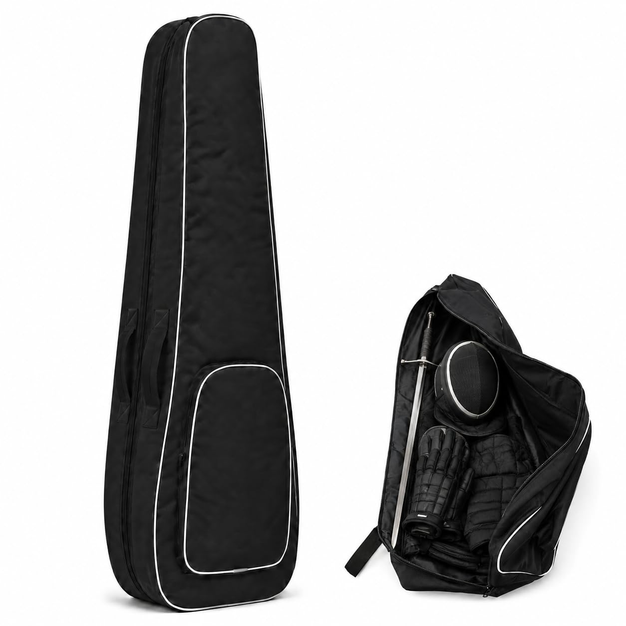 HaVmak HEMA Fencing Bag for Equipment (Black, Oxford Cloth), Portable with Handle and Shoulder Strap, Holds Long Sword, Feder, Zweihander, Foil, Epee and Saber
