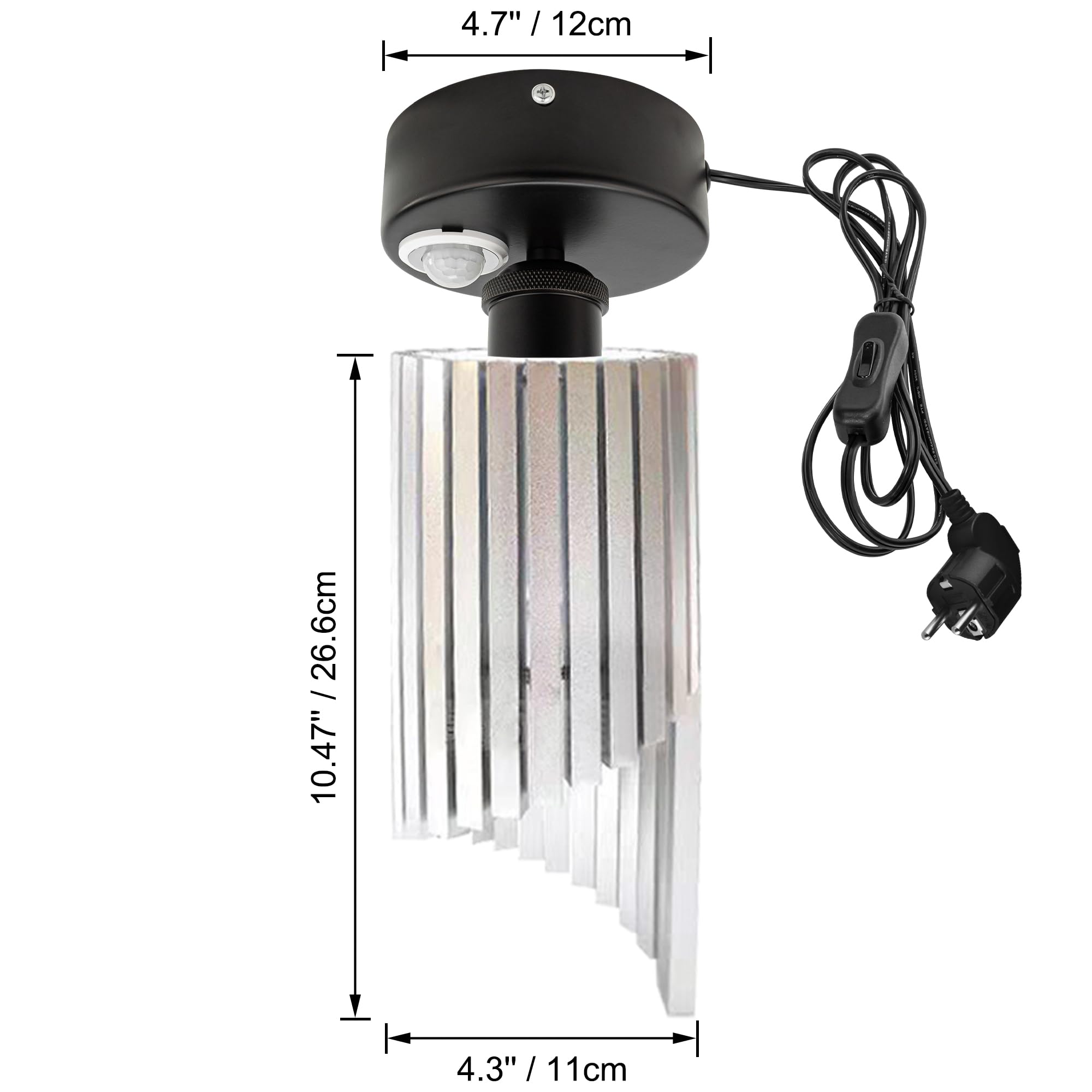 Plafoniera con sensore di movimento interno, lampada da soffitto in ferro industriale, sensore di movimento radar con cavo da 4,5 m e portalampada E27, per corridoio, bagno, scale, garage