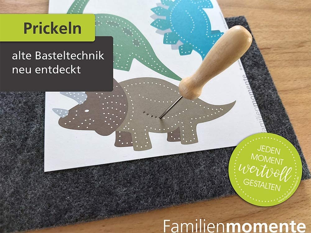 PRICOMO Gruppenset 12 Prickelfilze 20x14,5x1 cm und Prickelnadelständer mit 12 Prickelnadeln mit Holzgriff 8,5 cm und für Kinder ab 3 Jahre by Familienmomente