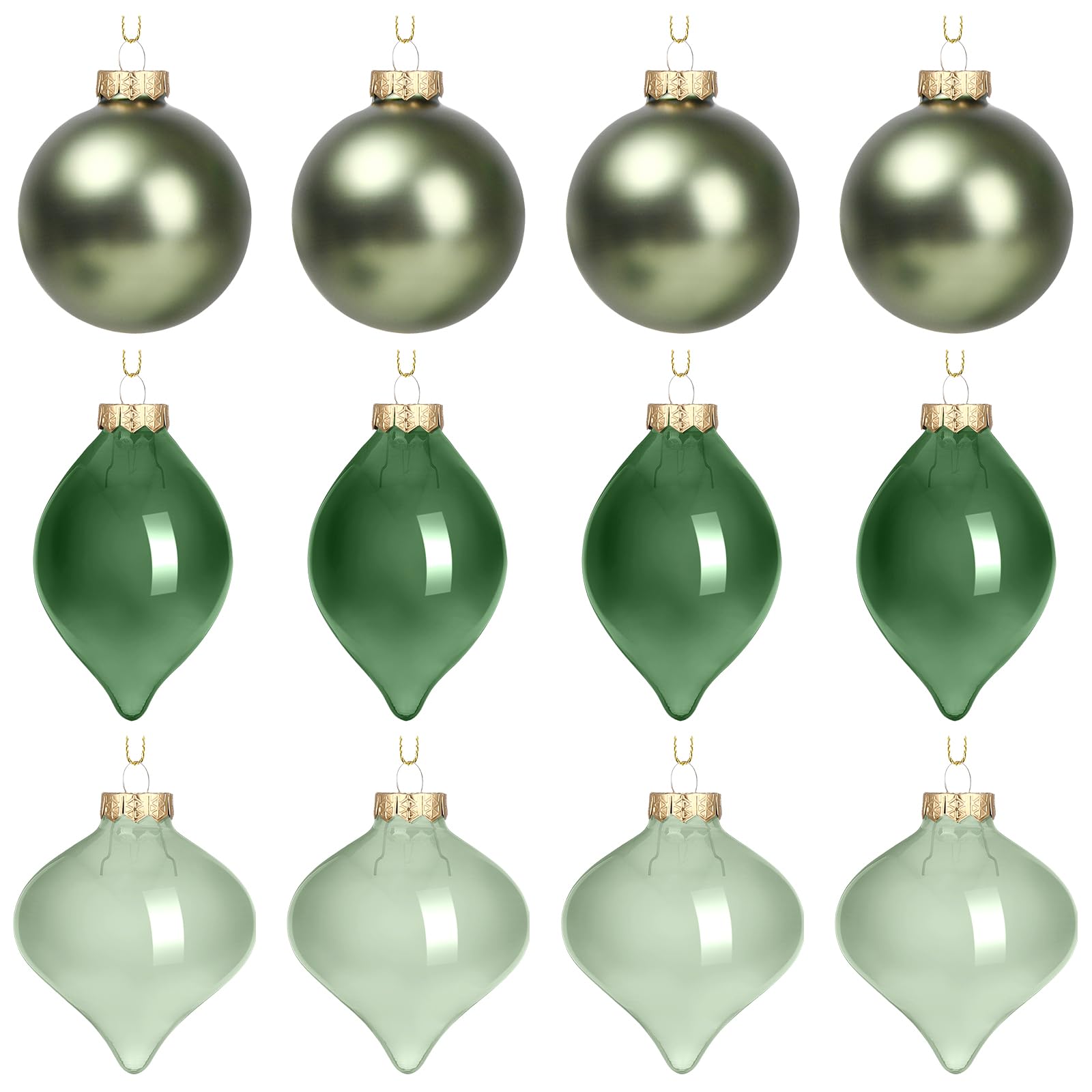 Zomiboo 12 Pcs Green Glass Christmas Ball Ornaments Set 3.15"
