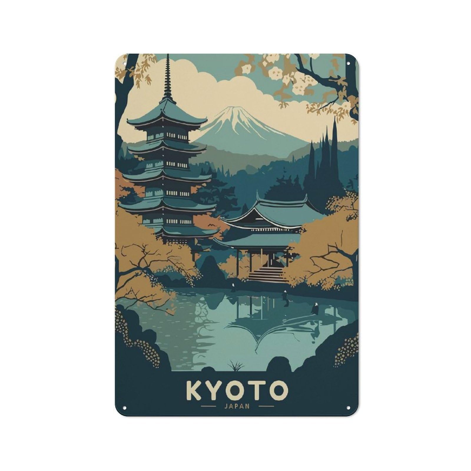 Junmoney Kyoto Japan Landscape Metal Plaque 30X20cm With For Garage Wall, Retro Decor, Housewarming Present For People Styling Garage