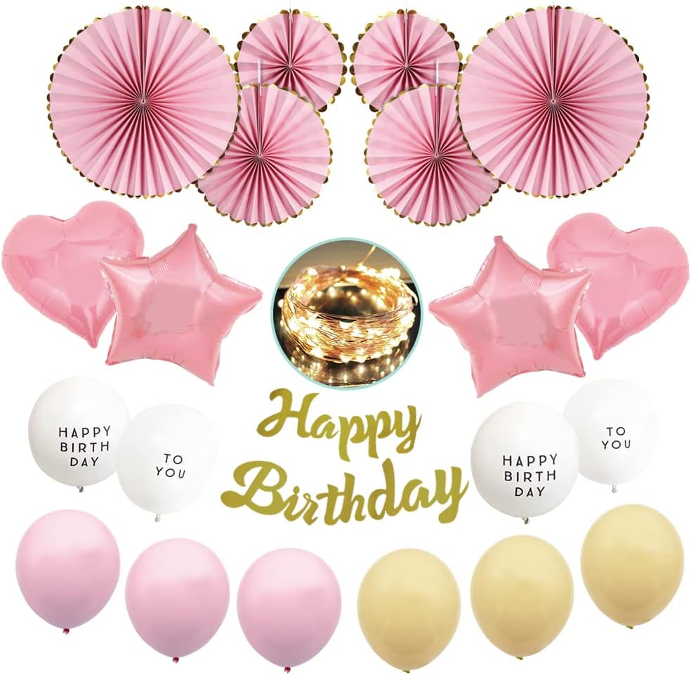 Y Step 誕生日 飾り付け 風船 Happy Birthday バルーン 飾り付けセット バースデーバルーン バースデー 付き 女の子 パーティー 装飾 フェアリーライト おしゃれ Sale 67 Off 飾り ペーパーファン 誕生日プレゼント ピンク